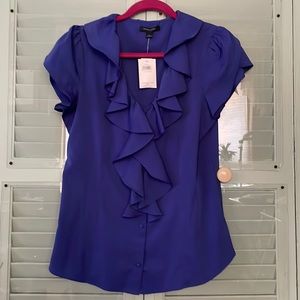 NWT Banana Republic royal blue ruffle blouse size M